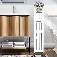 ShellKingdom Toilet Paper Holder Stand, Bathroom Storage Cabinet with Doors and Shelves, Slim Storage Cabinet for Bathroom Sm