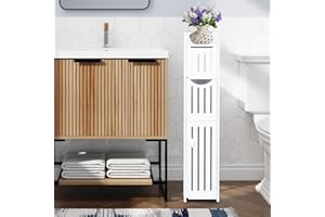 ShellKingdom Toilet Paper Holder Stand, Bathroom Storage Cabinet with Doors and Shelves, Slim Storage Cabinet for Bathroom Sm