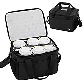 6 Cups Drink Carrier for Delivery, Insulated Drink Carrier, Reusable Cup Holder with Handle, Adjustable Dividers, Shoulder Strap, Portable Cooler Tote Bag for Delivery, Outdoors, Travel, Car (Black)