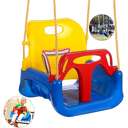 Babyschaukel 3 in 1 Babysitz verstellbar und mitwachsend Schaukelsitz Gartenschaukel für Baby und Kinder mit Rückenlehne und 