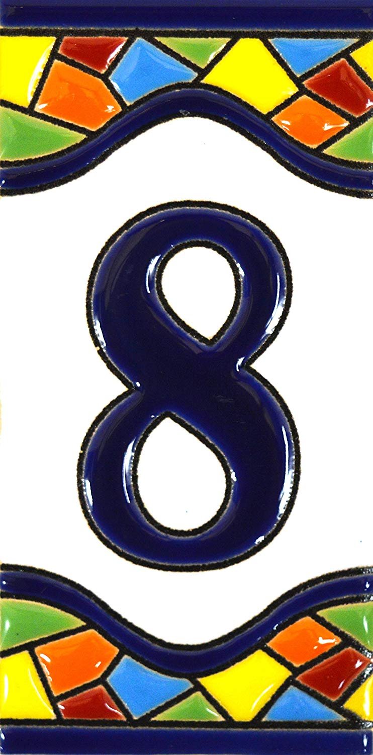 ART ESCUDELLERS Handpainted Ceramic House Number Tiles, 4.29" x 2.13", Number 8, Traditional Artisan Style