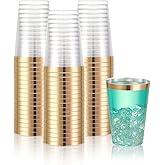 N9R 72PCS Gold Plastic Cups, 12OZ Clear Plastic Cups with Gold Rim, Disposable Cups Perfect for Parties, Wedding and Birthday