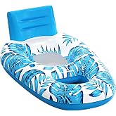 Pool Float Lounger for Adults - Cooling Mesh Seat, 2 Cup Holders, Footrest | Inflatable pool lounge chair with backrest, footrest, cooling mesh seat, and 2 cup holders. Dangle feet in water. Adult size.