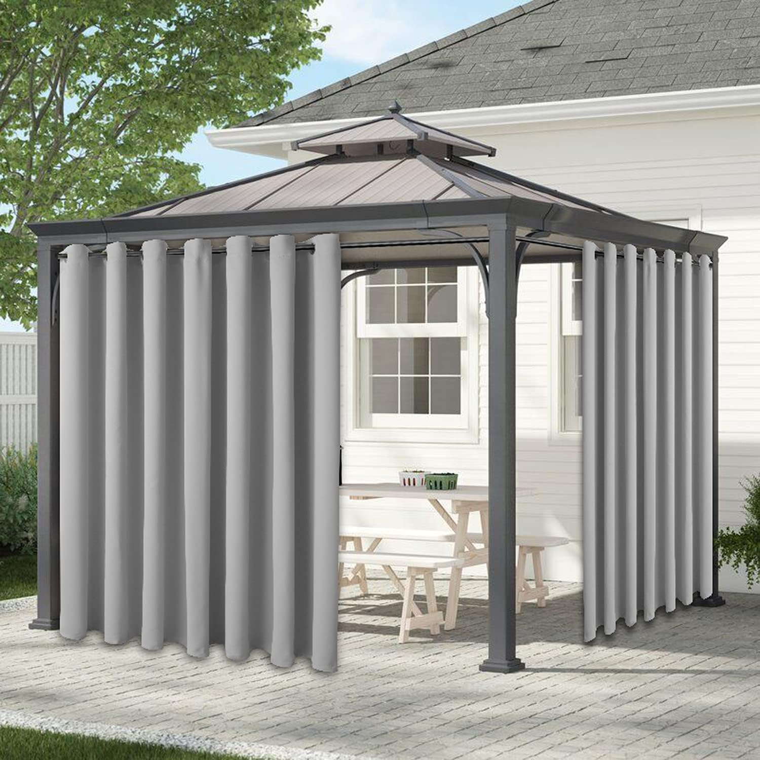 Outdoor Curtains - LUSHLEAF Waterproof Indoor/Outdoor Curtains for Patio - UV Sun Light Blocking Waterproof Blackout Curtains for Bedroom, Living Room, Porch, Cabana,1 Panel, 100 x 108 inch, Light Grey