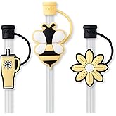 Swig Straw Toppers Set, 3 Reusable Straws with 3 Silicone Covers, Cover Cap with Customizable Length, Compatible with 40oz Tumblers, Tumbler Accessories (Busy Bee)
