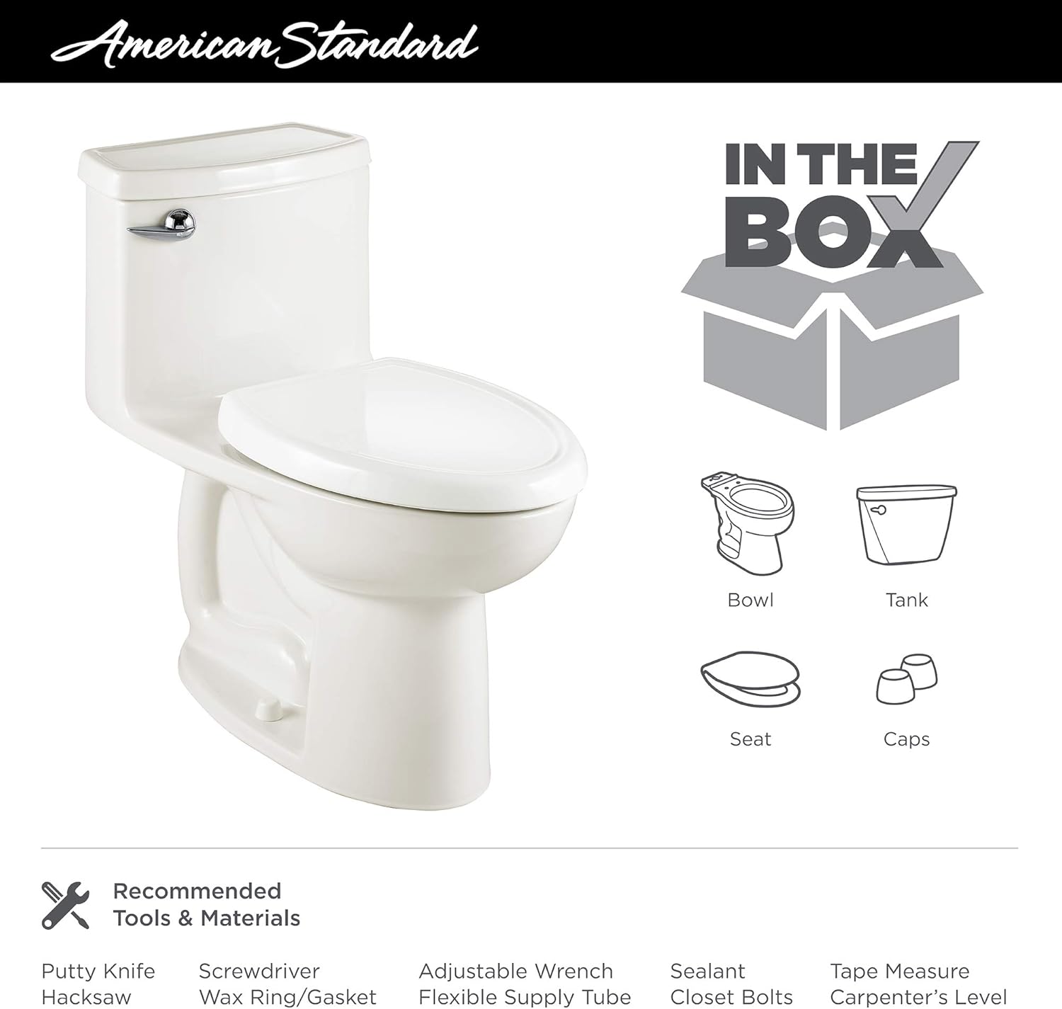 American Standard 2403128.020 Compact Cadet 3-FloWise Tall Height 1-Piece 1.28 GPF Single Flush Elongated Toilet with Seat, White - - 