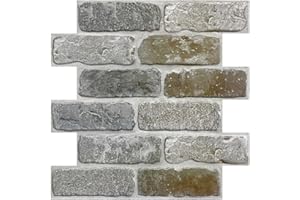 Commomy 10 Pcs 3D Faux Brick Wall Panels -11.8"X11.8" Small Size Thin PVC Peel and Stick Brick Farmhouse DIY Self-Adhesive Wall Tile Faux Brick Paneling for Living Room,Bedroom,RV, Kitchen,Fireplace
