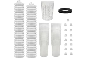 Zeinlenx Disposable Paint Gun Cup, HVLP Paint Sprayer Gun Mixing Cups 27 Ounce(800ML) Kit with 45 Cups and Lids System, 15 Plugs and 1 Hard Cup with Retainer Ring