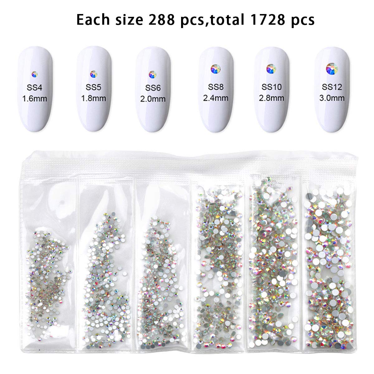 120 Pcs Multi Shapes Glass Crystal AB Rhinestones For Nail Art Craft, Mix 12 Style FlatBack Crystals 3D Decorations Flat Back Stones Gems Set (120 pcs Crystals+1728 pcs rhinestones): Beauty