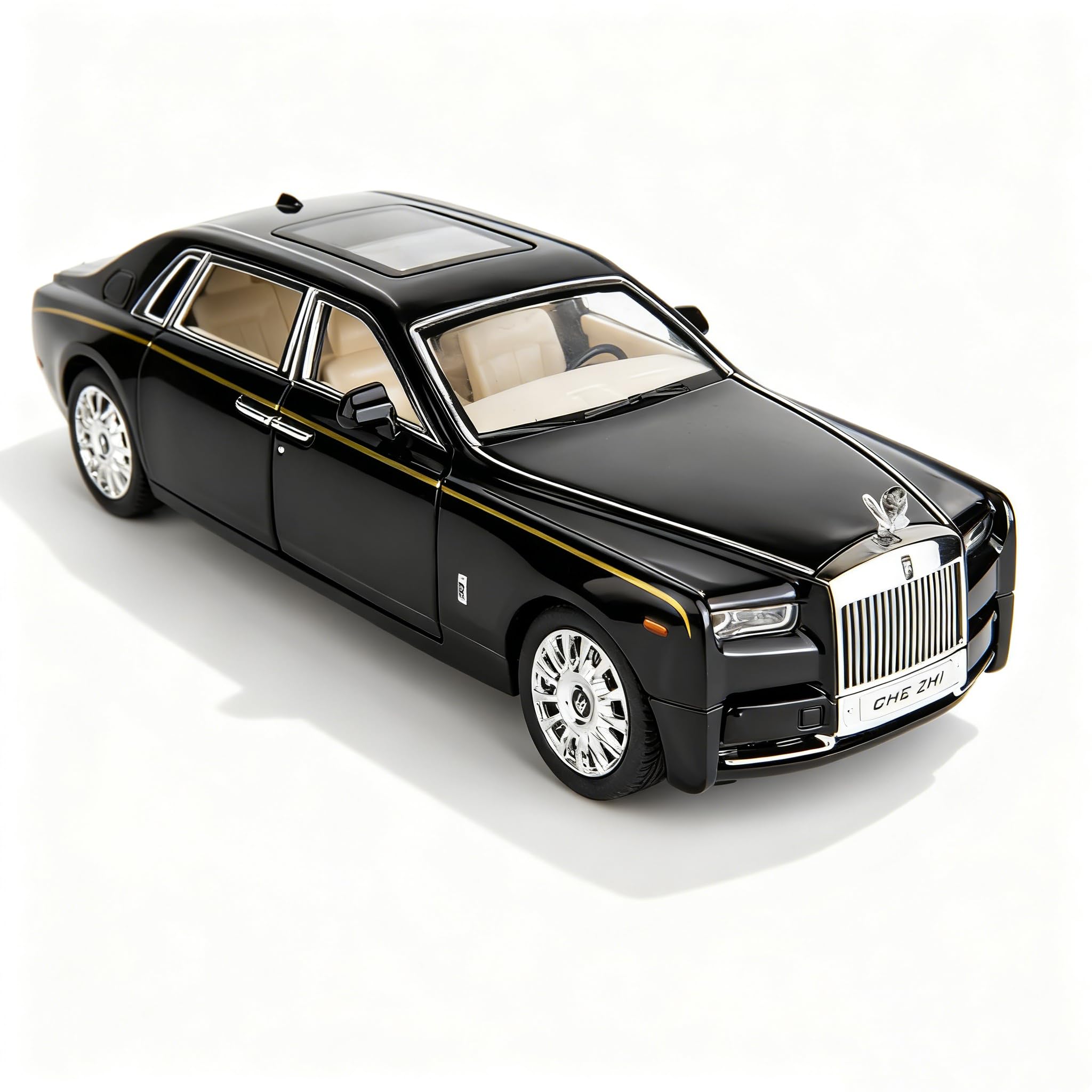 TGRCM-CZ 1:24 Rolls-Royce Phantom Model Car, Zinc Alloy Pull Back Toy Diecast Toy Cars with Sound and Light for Kids Boy Girl Gift(Black)