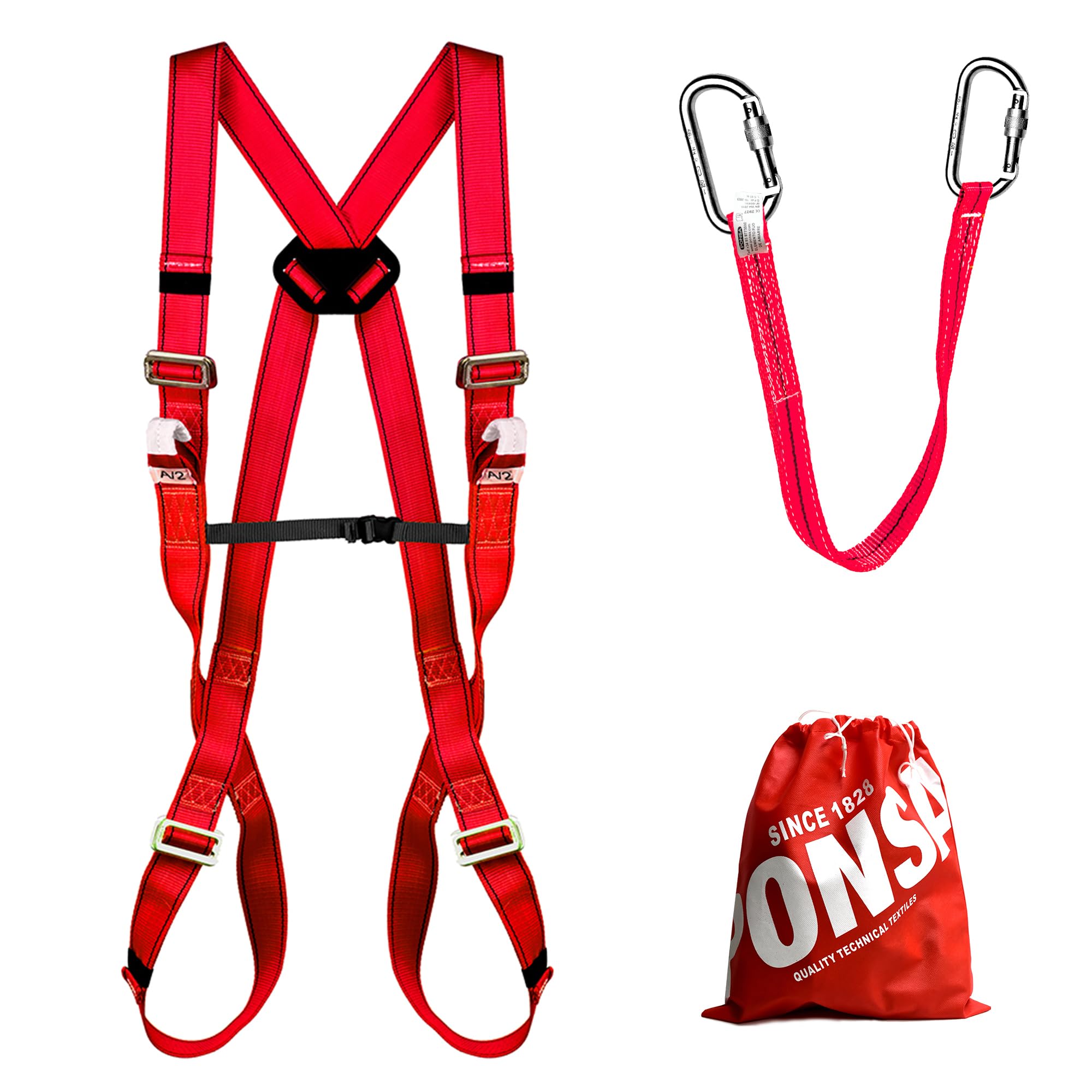 PONSA CARGOPACK7C - SAFETY HARNESS PROFESSIONAL KIT - For working at height Full Body with 2 anchorage points, lanyard and 2 carabiners.