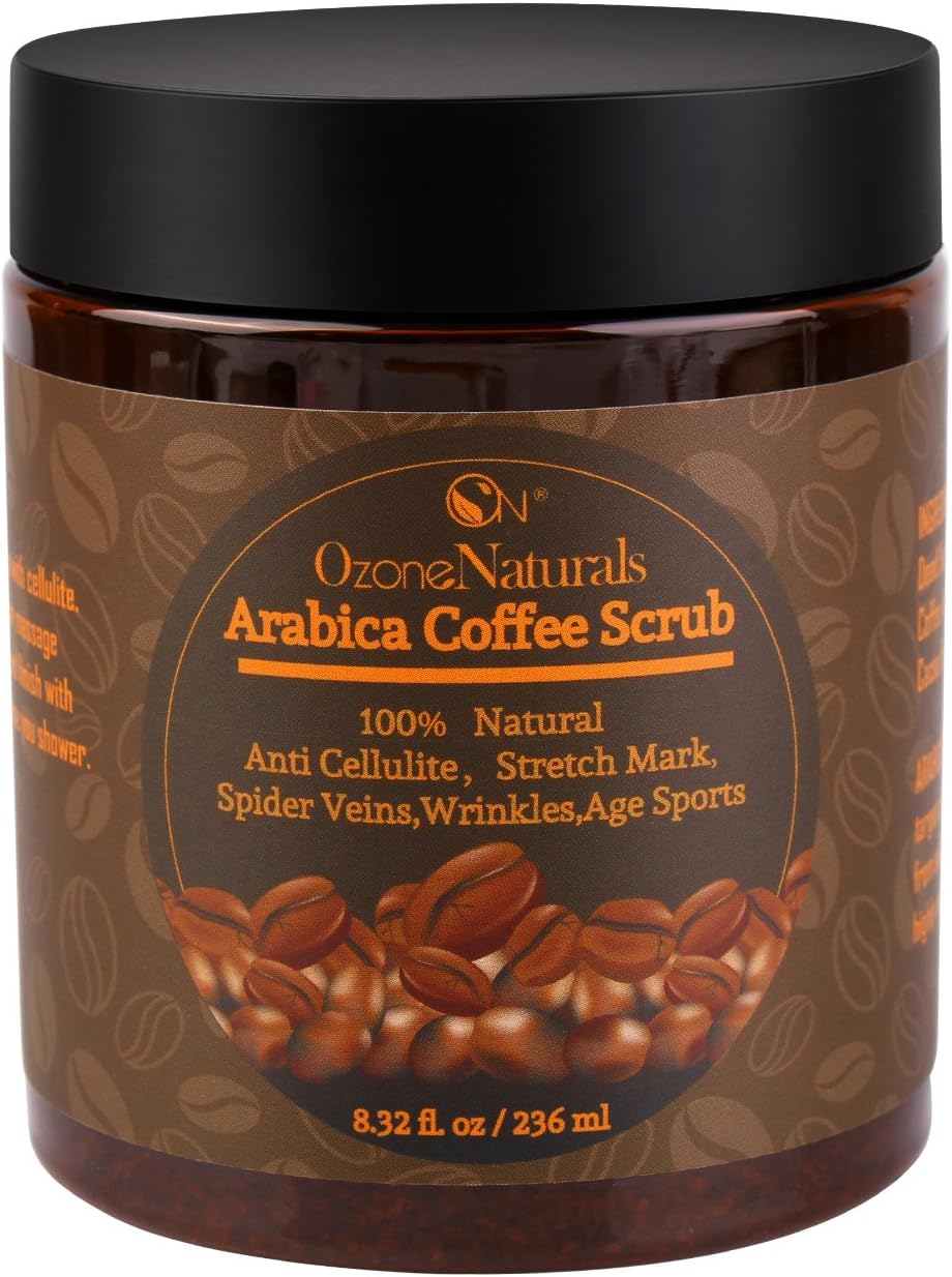 100% Natural Arabica Coffee Scrub with Organic Coffee, Coconut and Shea Butter - Best Acne, Anti Cellulite and Stretch Mark treatment, Spider Vein Therapy for Varicose Veins & Eczema