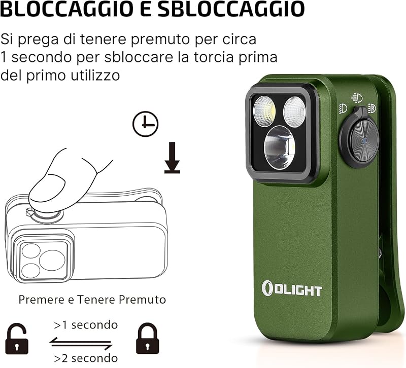 Oclip Pro Mini Torcia EDC Ricaricabile con Clip 500LM 120M