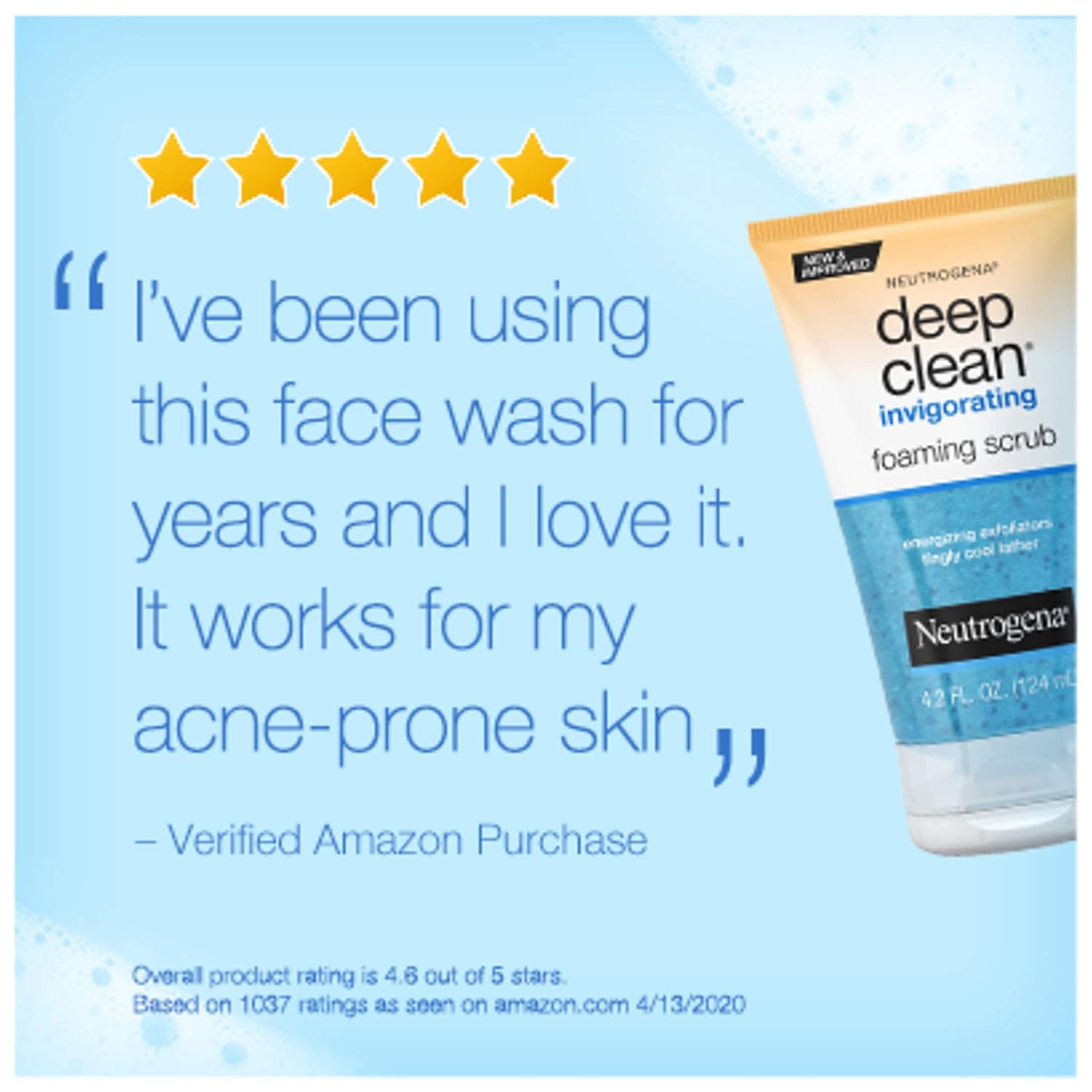 Neutrogena Deep Clean Invigorating Foaming Facial Scrub with Glycerin, Cooling & Exfoliating Gel Face Wash to Remove Dirt, Oil & Makeup, 4.2 fl. oz: Beauty