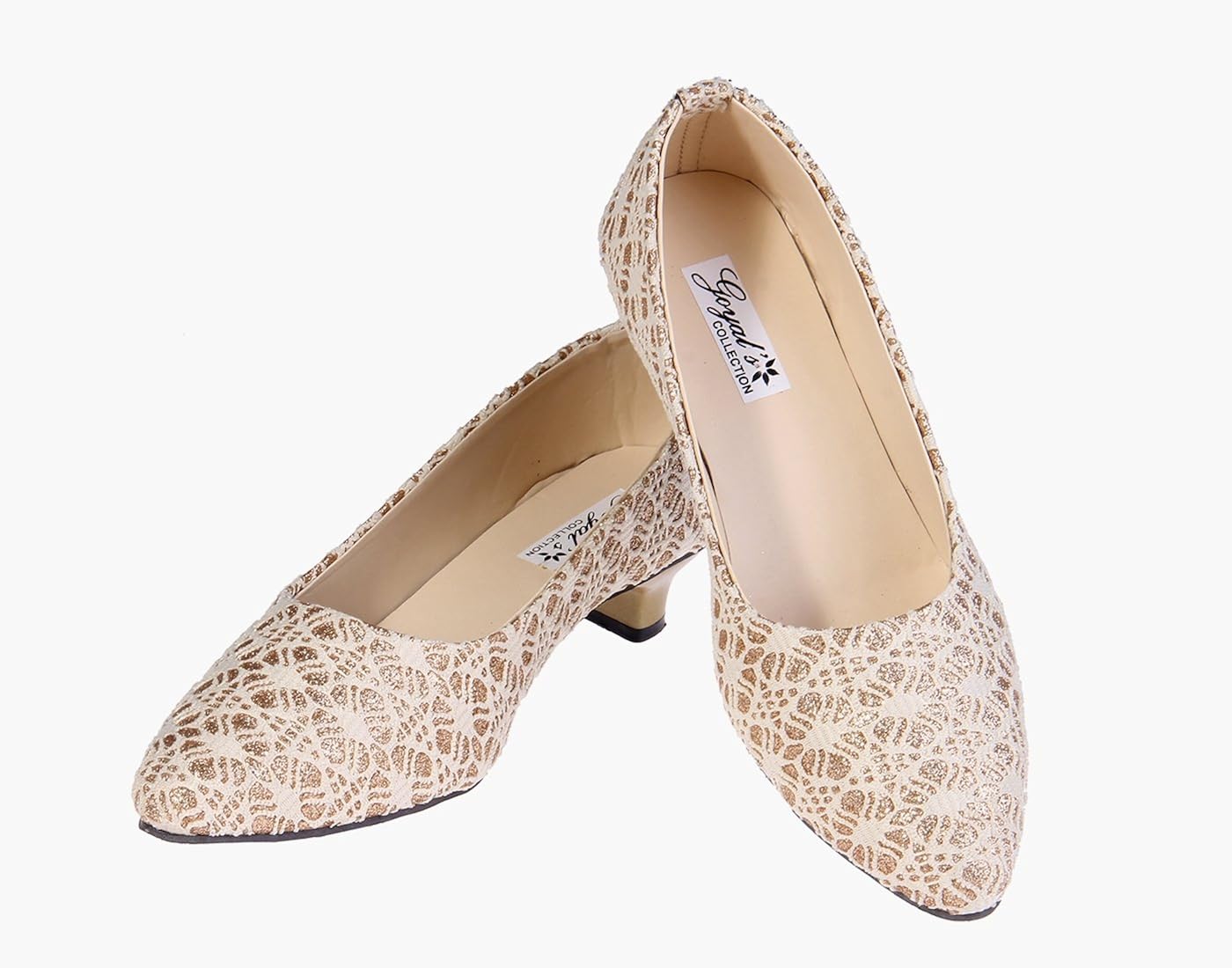goyal cream dimond cut net heels