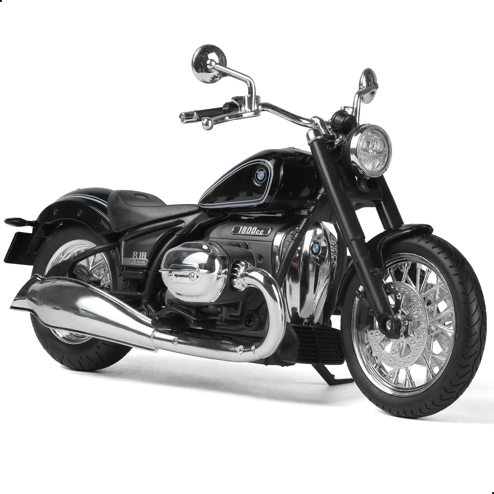Risopen 1/12 Motorcycle Model Toy Compatible for BMW R18 Alloy Die-cast Motorcycle Model for Welly No Assembly Required Mini Racing Moto Collection Gift for Adult （Black）