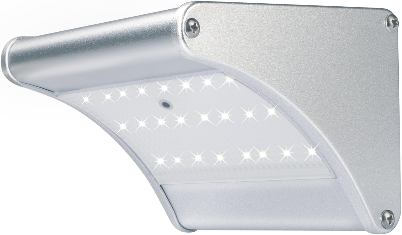 Aluminum Outdoor Wall Light Super Bright 24 LED Solar Light Motion Sensor Security Light for Porch Patio Garden Barn Garage Outdoor Lighting, Wide Angle Illumination, IP65 Powerful Waterproof, Silver