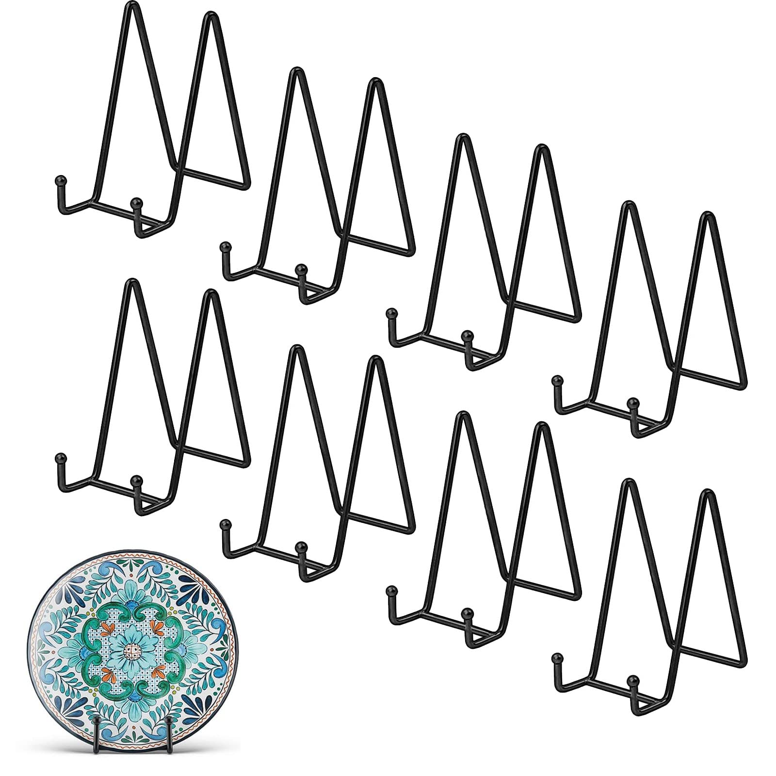 AKOLAFE 8 x Plate Stands for Display - 6 Inch Black Metal Picture Frame Easel Stand for Small Plates, Photos, Books and Tabletop Art