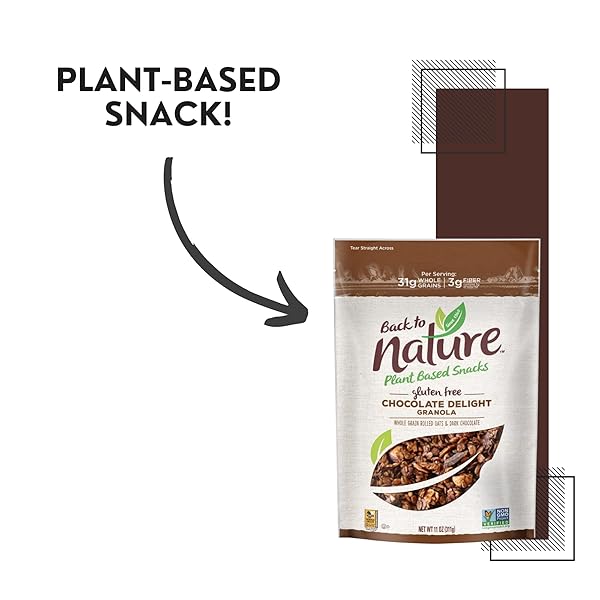 BACK TO NATURE GRANOLA CEREAL – GLUTEN FREE, NON-GMO, PLANT BASED SNACKS MADE WITH WHOLE GRAIN ROLLED OATS – CHOCOLATE DELIGHT, 11 OUNCE