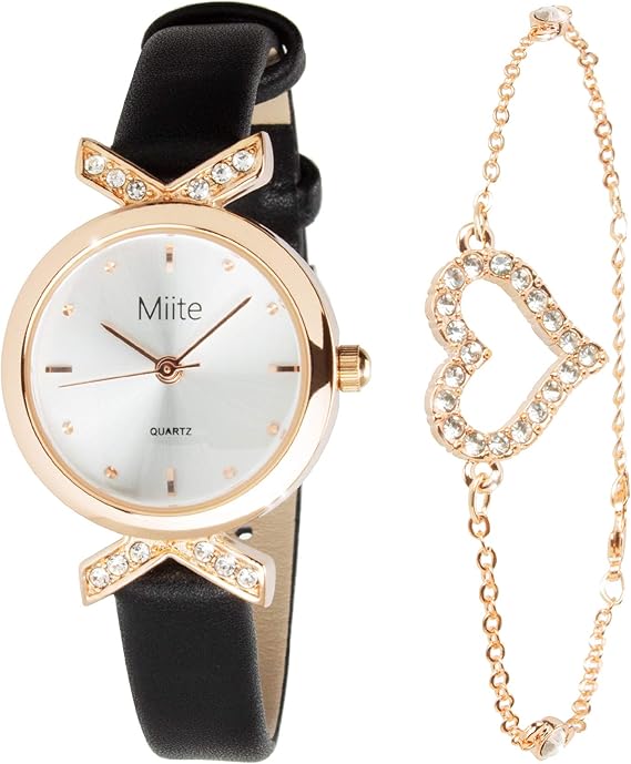 Amazon Miite ミーテ レディース 時計 人気 防水 ピンクゴールド シャンパンゴールド ブレスレット セット ギフト クウォーツ ハート ローズゴールド ボックス付き レディース腕時計 腕時計 通販