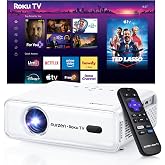 Aurzen Roku TV D1R Smart Portable Outdoor Projector with WiFi and Bluetooth | Roku TV Built-in, All Top Apps, 1080P FHD, DoIby Audio, Auto Focus &amp; Keystone, Zoom, Mini Projector for Home &amp; Outdoor Movies