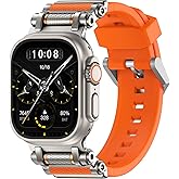 TAURI Silicone for Apple Watch Bands Ultra 3/2/1 49mm [Liquid Silicone Strap + Stainless Steel Metal Connector] Sport Band for iWatch 49mm Adjustable Band Men Women, Orange