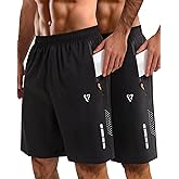 FIONECA 2 Pack Mens Athletic Shorts Quick Dry 7 Inch Running Shorts Breathable Mesh Gym Workout Shorts with Zipper Pockets