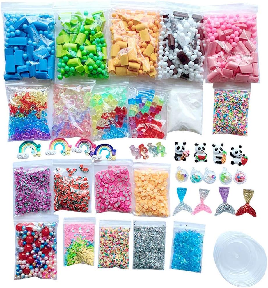 FILOL DIY Fluffy Slime Kit Supplies for Kids and Adults, Colorful Foam Beads Charms Styrofoam Balls Tools for DIY Slime Making Stress Relief Scented Toy Super Soft and Non-Sticky
