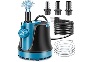 PAMANER Submersible Fountain Water Pump Water Change Aquarium Pump Fish Tank Pond Drain Transfer Pump with 3 Adaptors (25W 350 GPH)