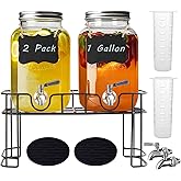 Galssmagic 1 Gallon Glass Drink Dispenser with Stand,2 Pack Glass Beverage Dispenser with Stainless Steel Spigot,Water Lemonade Dispenser for Parties