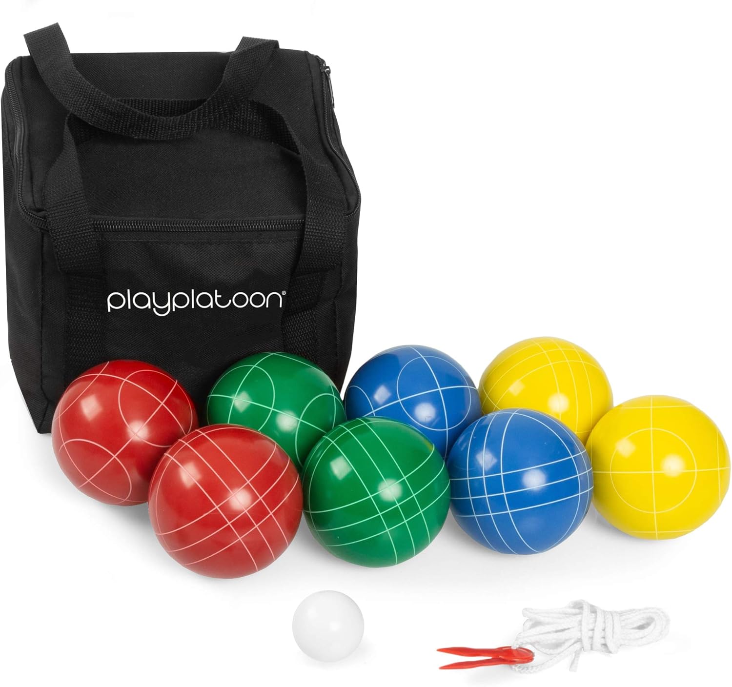 Play Platoon Bocce Ball Set With 8 Premium Resin Bocce Balls Pallino Carry Bag Measuring Rope 4 To 8 Person Bocce Ball Set Amazon Ca Sports Outdoors