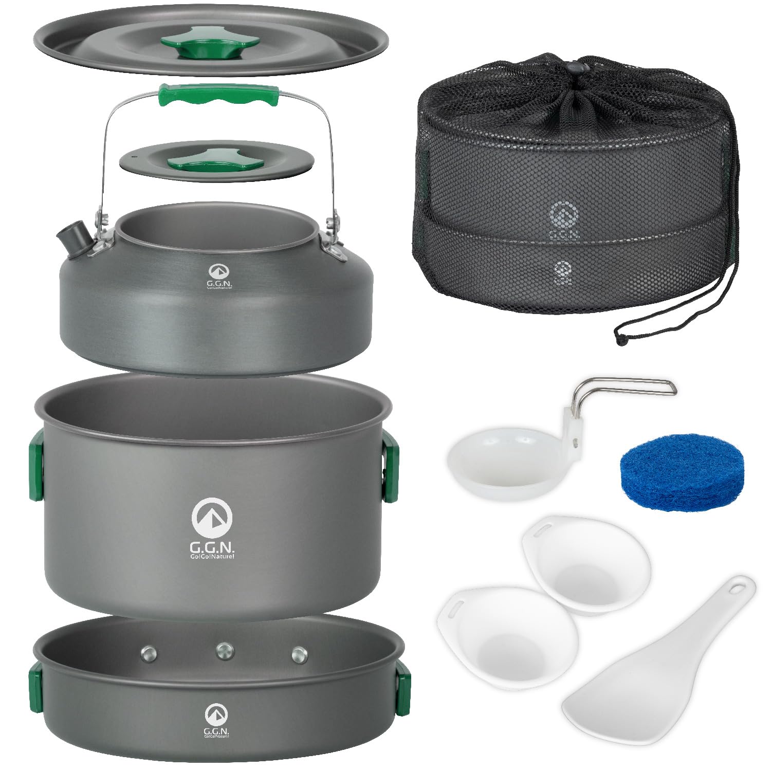 Go! Go! Nature! - Camping Cookware 9-Piece Set, Grey & Green