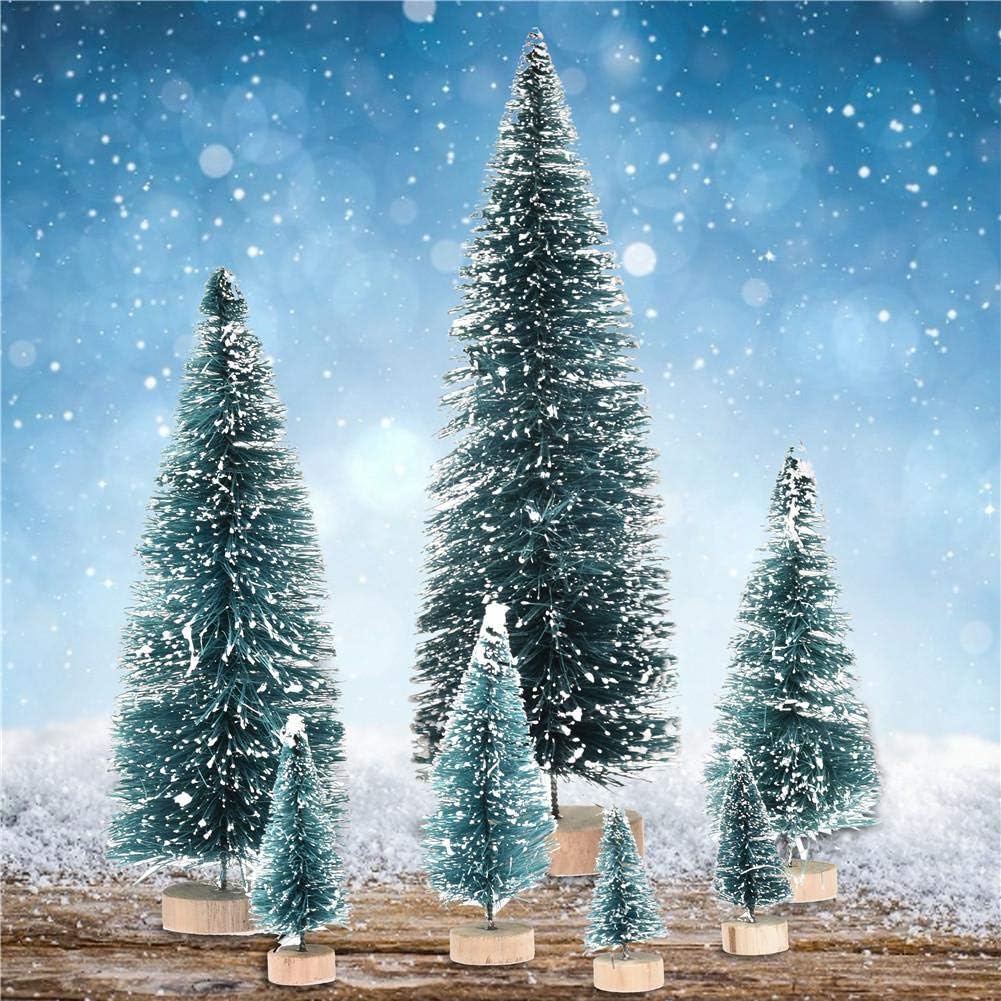 Hemistin Briskay 7Pcs Mini Sisal Snow Frost Trees Christmas Trees Bottle Brush Trees Plastic Winter Snow Ornaments Tabletop Trees eco Friendly
