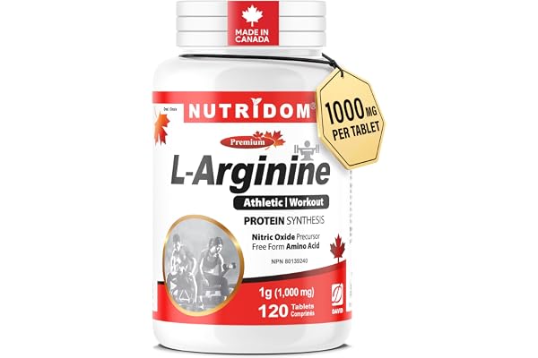 NUTRIDOM L-Arginine 1000 MG per Tablet – 120 Day Supply - Nitric Oxide Precursor for Energy, Circulation, and Protein Metabol