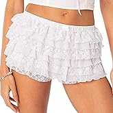 Yimoon Women's Lolita Bloomers Ruffle Shorts Y2k Lace Trim Layered Fairy Sweet Cute Panties