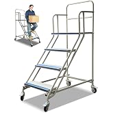 4 Step Stairs with 4 Wheels, Industrial &amp; Warehouse Rolling Stairs, 59.1" H