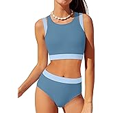 MIGU Girls Swimsuit Bikini Two Piece Girls Bathing Suits Adjustable Double Straps Color Block Swimwear for Girls 9-16 Years