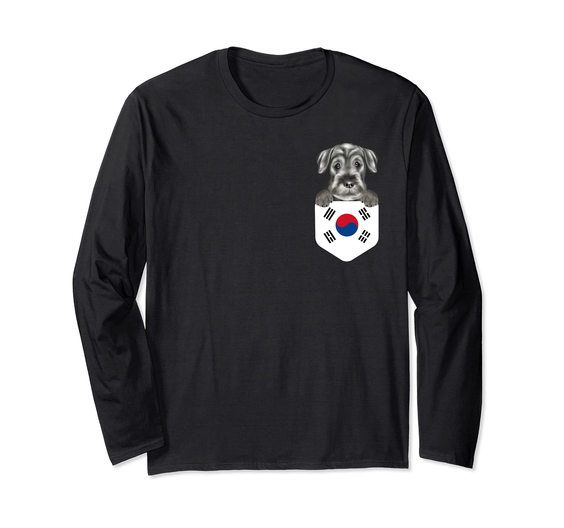 South Korea Flag Standard Schnauzer Dog In Pocket Long Sleeve T-Shirt