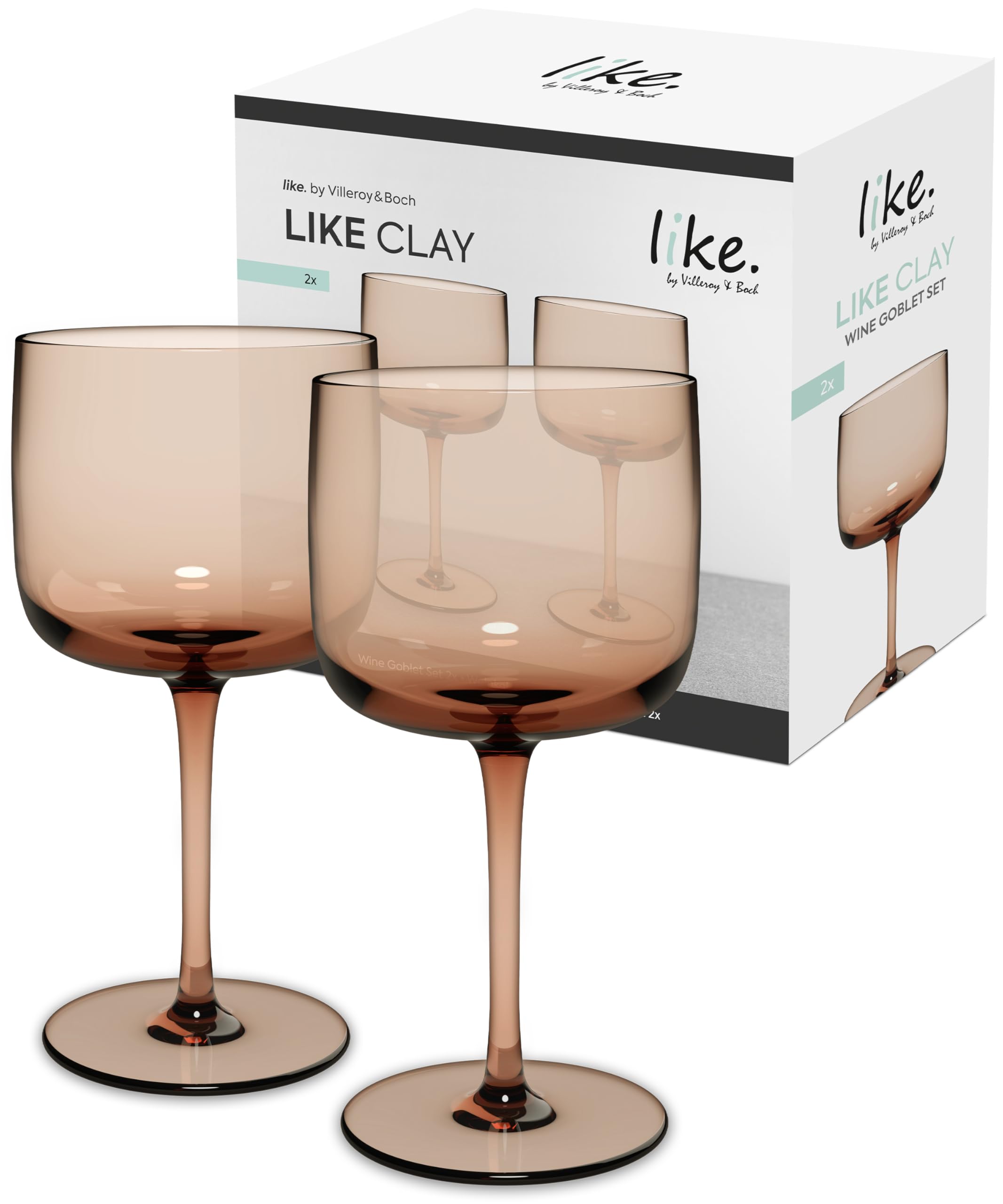 like. by Villeroy & Boch – Like Clay Wine Goblet Set 2 pces, Coloured Glass Brown, Capacity 270 ml