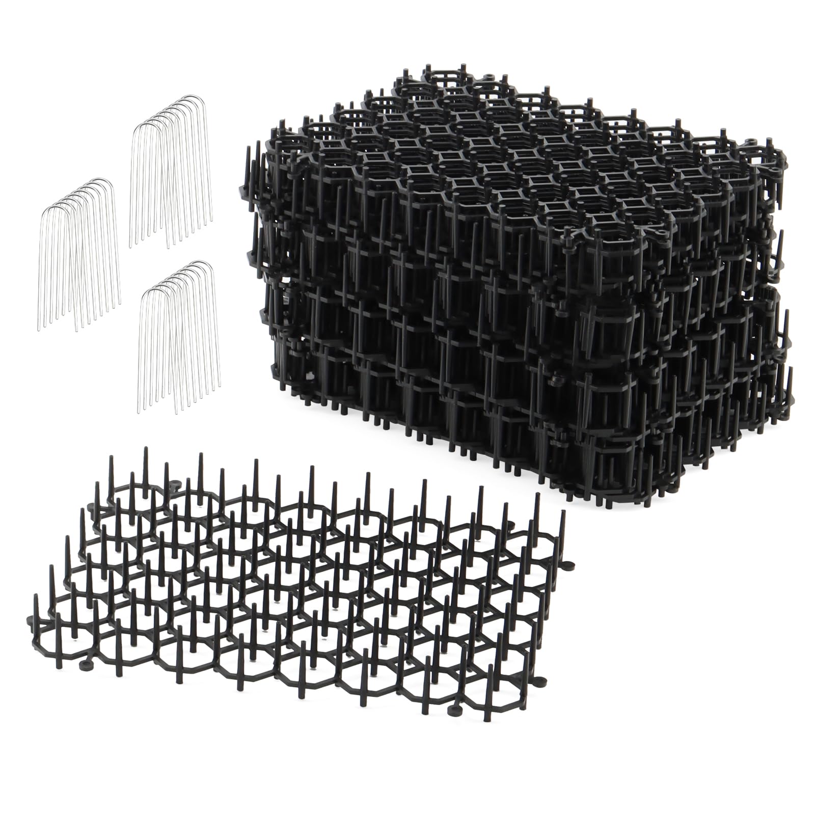 KEILEOHO 24 PCS 20 x 15.5 cm Cat Scat Mat, Cat Repellent Mat with Spikes, Flat Prickle Strip Dig Stopper, Spikes Strips Deterrent Mat for Garden, Fence, Flowerbed, Lawn