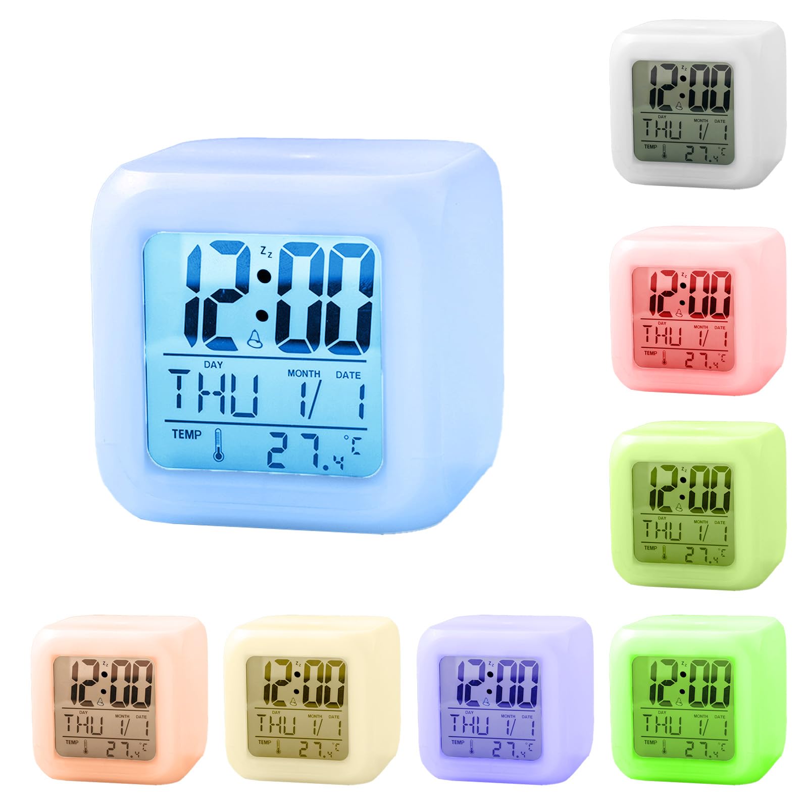 Kids Alarm Clock, Digital Clocks Bedside Sleep Trainer Clock with 7 Change Color Night Lights, Small Clocks for Bedrooms with Snooze Temperature Calendar Music, Grow Clock for Toddlers Boys Girls