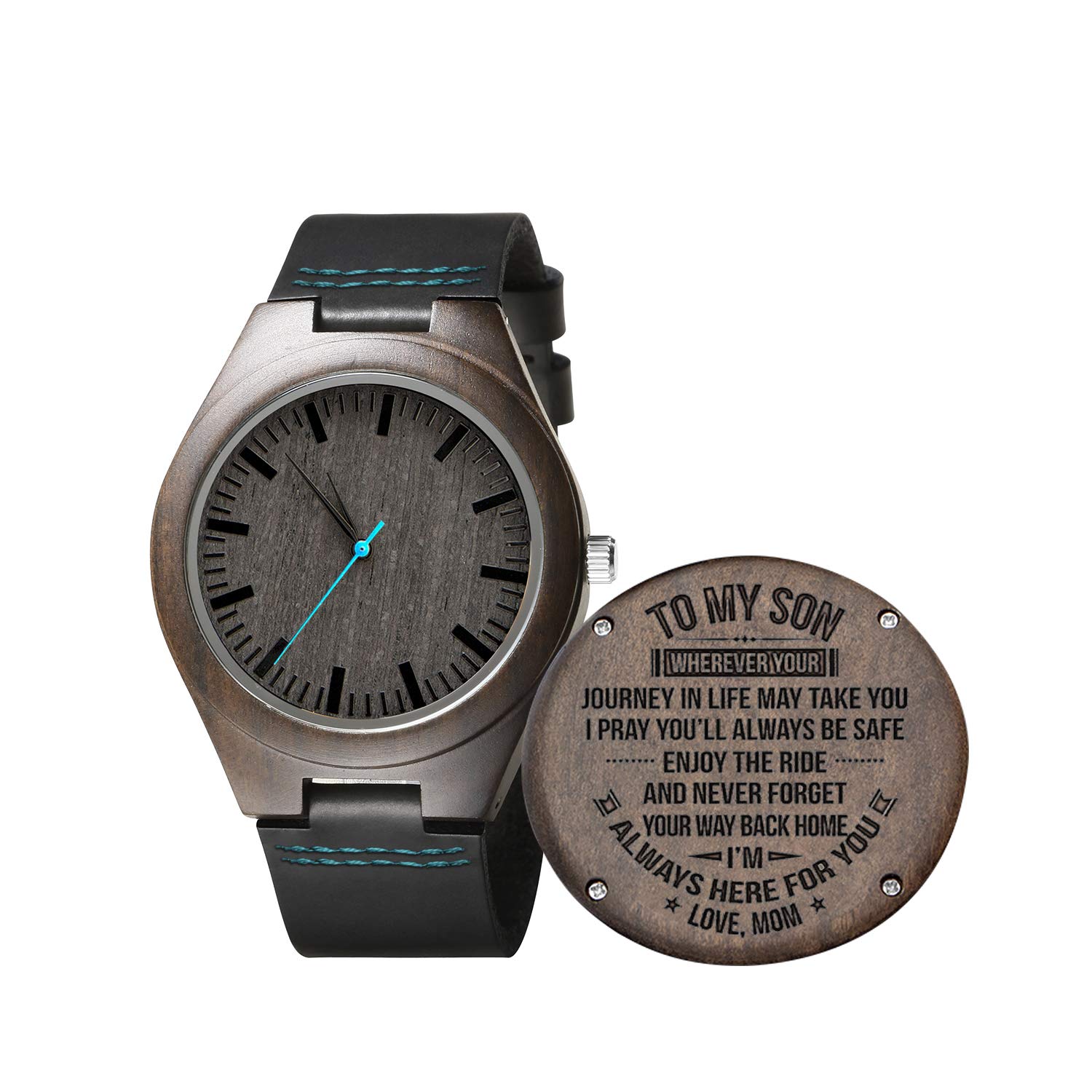 Kenon Engraved Wooden Watches Personalized Gifts for Son, Father，Lover's Birthday,Anniversary Day,Groomsman Gift,with Wood Box (for Son from Mom)