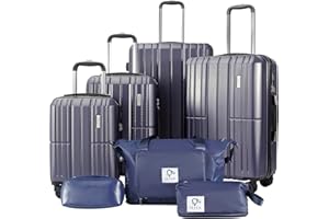 TRACK TRAVEL 4 Piece Luggage Set ABS+PC Expandable Hardshell TSA Lock Aluminum Trolley Spinner Wheels (Navy Blue, 6 Piece Set