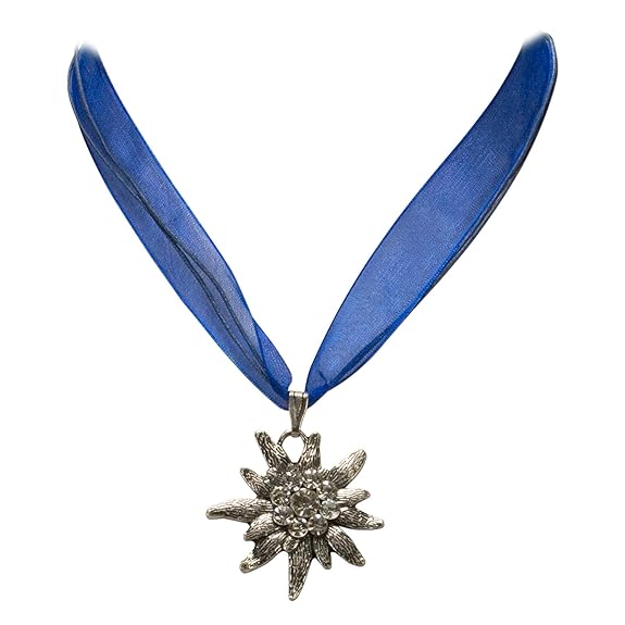 Heimatflüstern Trachtenschmuck * Trachtenkette Organzaband mit Strass-Edelweiß * Damen Dirndlkette - Organzakette * Dirndl-Sc