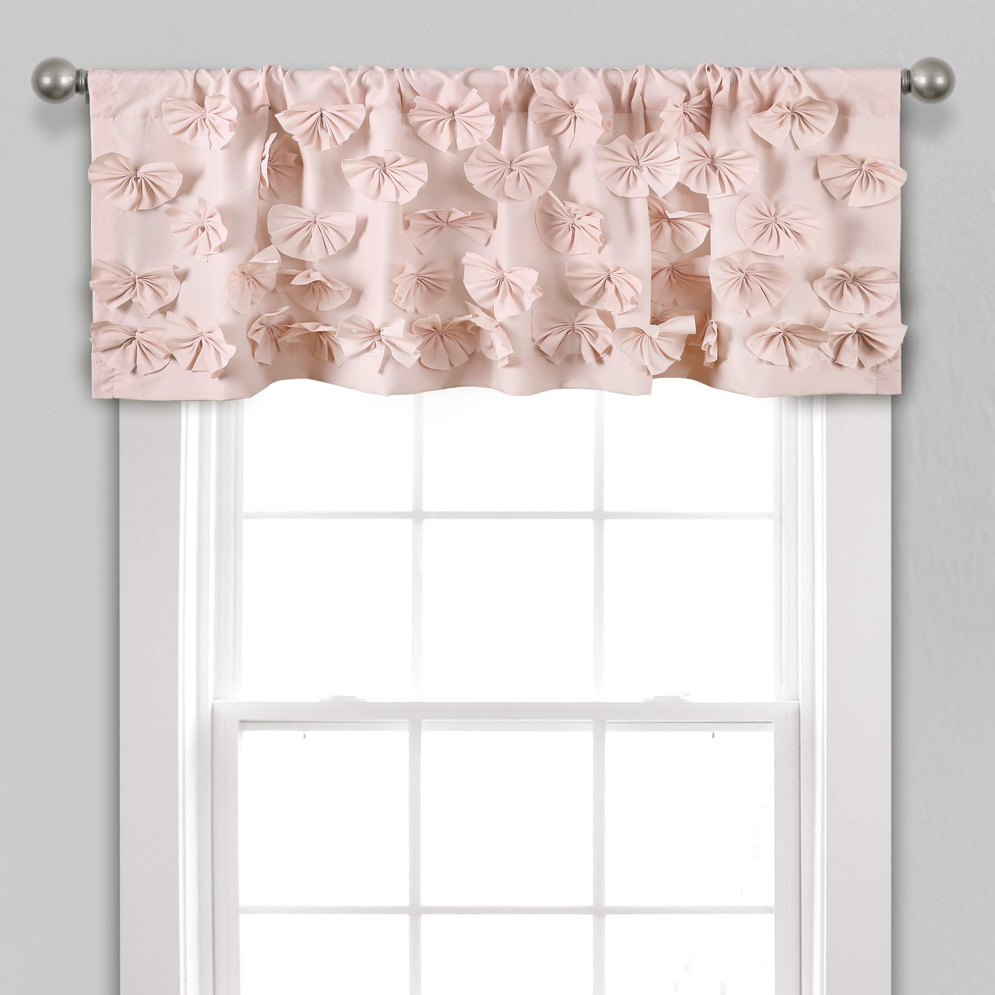 Lush Decor Riley Window Valance - Charming Handmade Bow Details - Elegant Light Filtering Single Panel- 54" W x 18" L, Blush — image 1