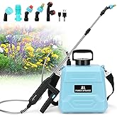 BlumWay Battery Powered Sprayer 2 Gallon, 7.4V Powerful Electric Sprayer with 5 Mist Nozzles,Rechargeable Handle, Retractable Wand, Adjustable Shoulder Strap for Lawn,Garden
