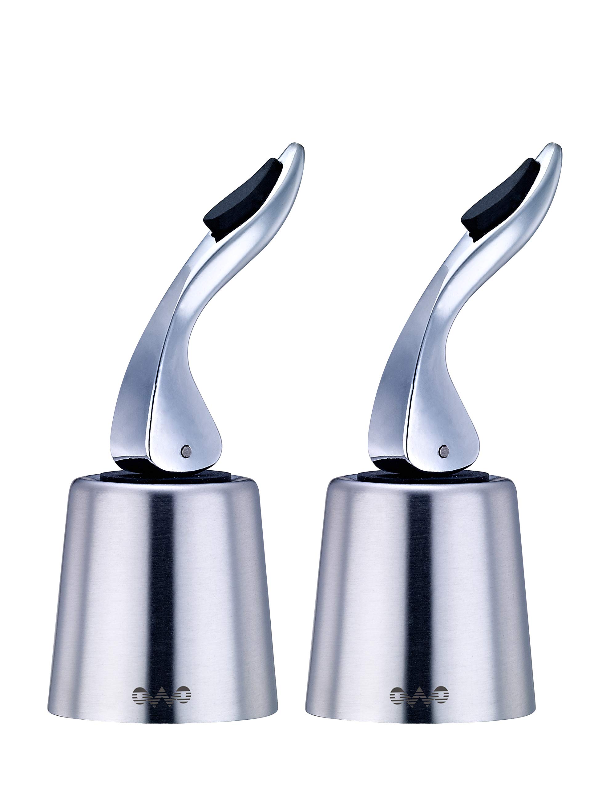 OWO Stainless Steel Wine Bottle Stopper, Reusable Wine Saver with Silicone Seal, Decorative Bottle Sealer, Keeps Fresh (Silver, 2 Pack)