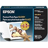 Epson Premium Photo Paper Glossy 4x6 100 sheets S041727 | High-gloss, heavyweight paper creates durable, smudge- and water-resistant photos for albums and frames