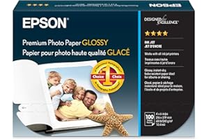 Epson S041727 Premium Photo Paper, 68 lbs., High-Gloss, 4 x 6 (Pack of 100 Sheets),White