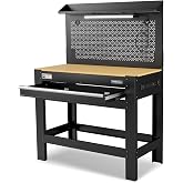 WORKPRO 45" Workbench with Pegboard, Power Outlet &amp; LED Light | 800 LBS Load Capacity with Built-In Storage, Power Outlet &amp; LED Light for Garage, Workshop, Repair and DIY Projects